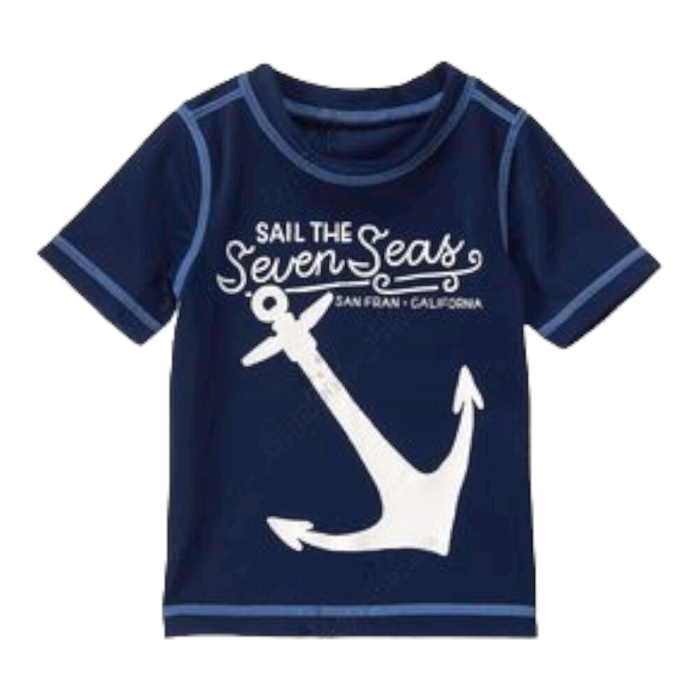 Crazy 8 Boys Rash Guard Size‎ 3T Sail the Seven Seas Anchor Swim Shirt Navy Blue